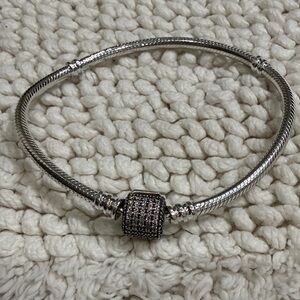 Pandora Elegant Silver Bracelet with Rhinestone Lock.